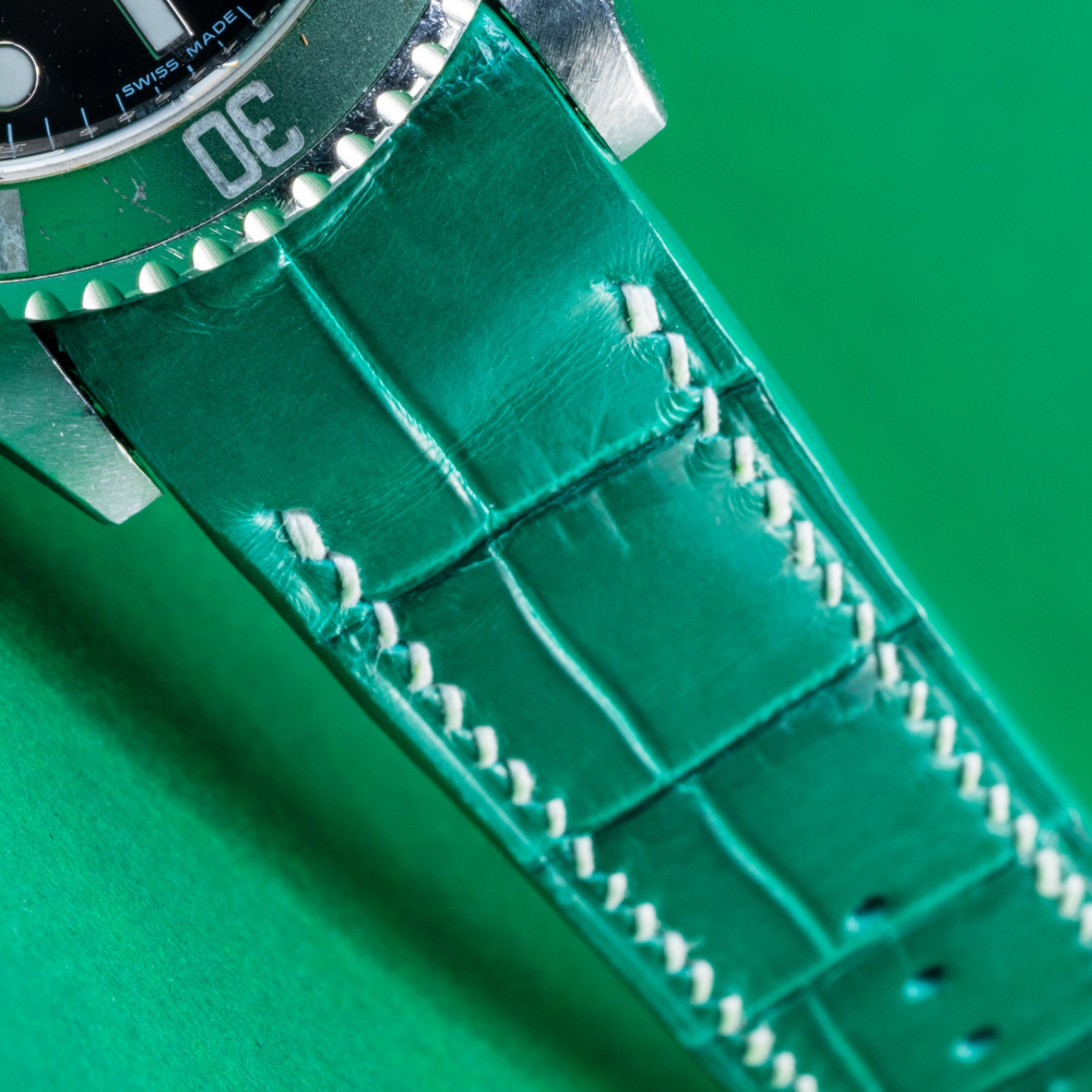 Alligator Leather Strap for Rolex Submariner Deployant Clasp