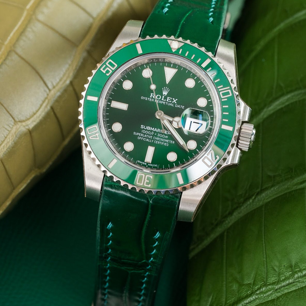 Alligator Leather Strap for Rolex Submariner Deployant Clasp