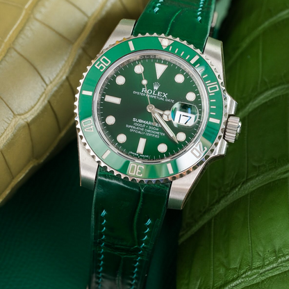Alligator Leather Strap for Rolex Submariner Deployant Clasp