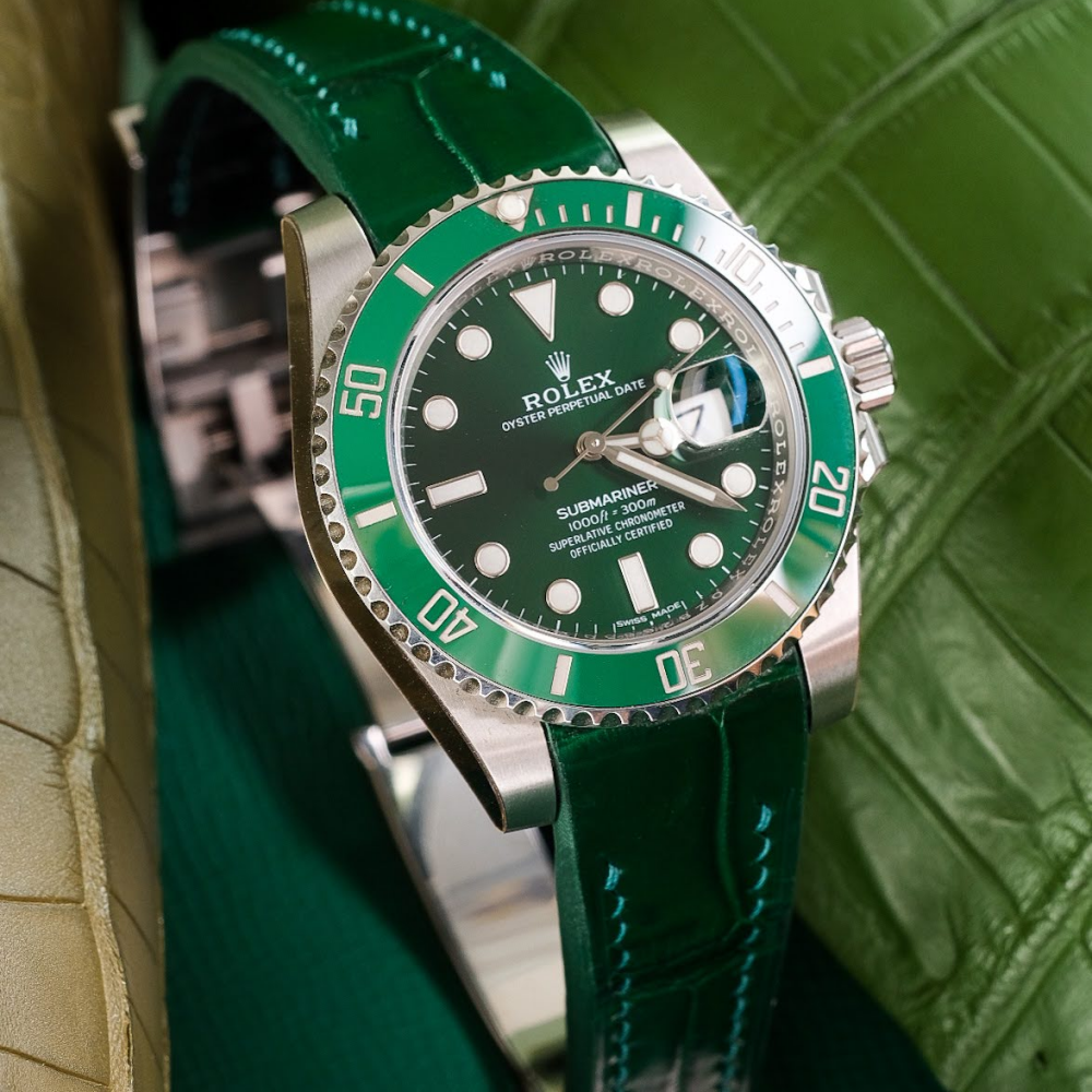 Alligator Leather Strap for Rolex Submariner Deployant Clasp