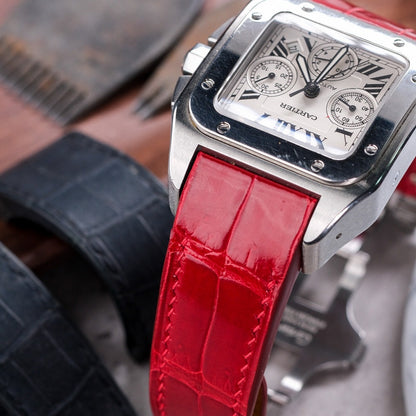 Alligator Leather Strap for Cartier Santos 100 Push Button Clasp