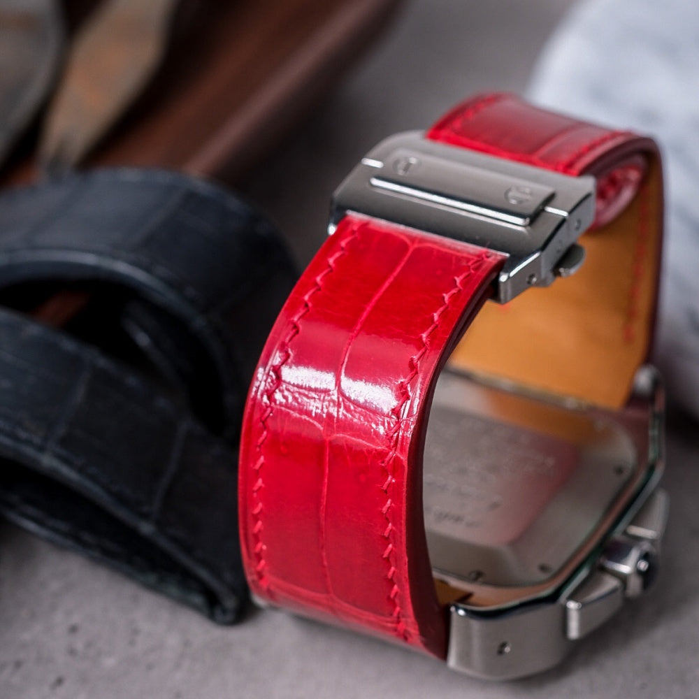 Alligator Leather Strap for Cartier Santos 100 Push Button Clasp