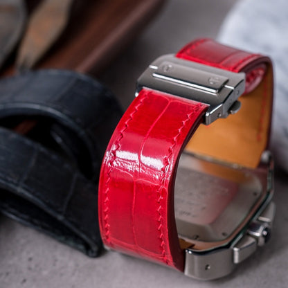 Alligator Leather Strap for Cartier Santos 100 Push Button Clasp