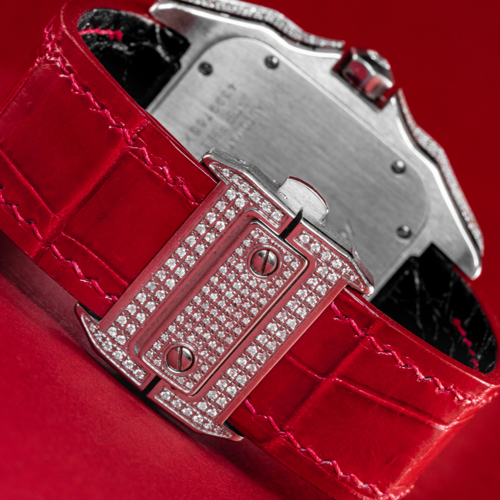 Alligator Leather Strap for Cartier Santos 100 Push Button Clasp
