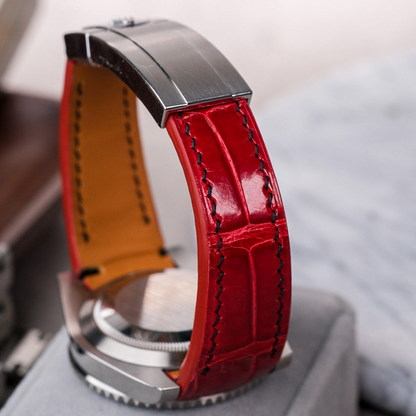 Alligator Leather Strap for Rolex Submariner Deployant Clasp