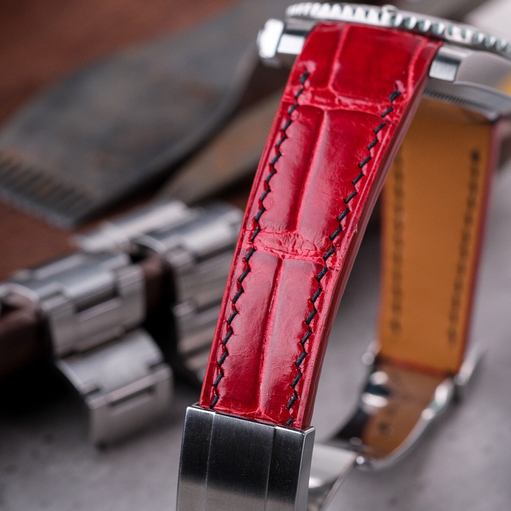 Alligator Leather Strap for Rolex Submariner Deployant Clasp