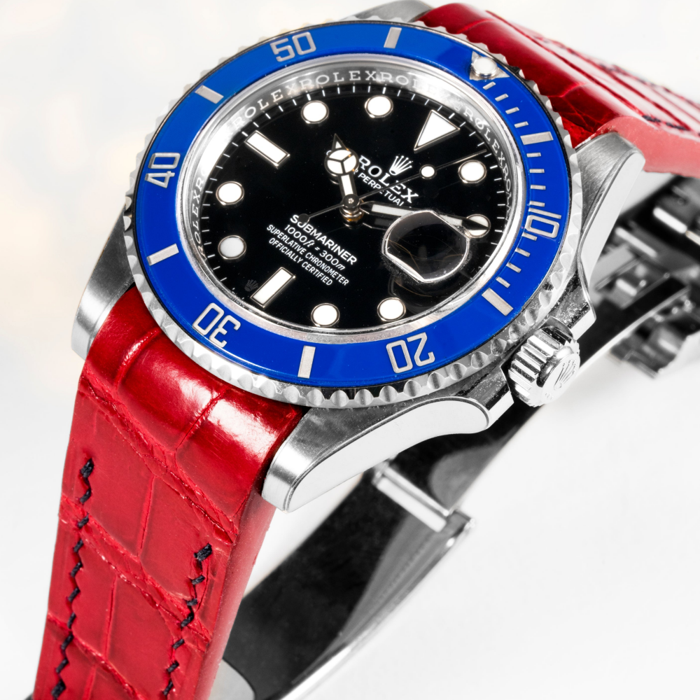 Alligator Leather Strap for Rolex Submariner Deployant Clasp