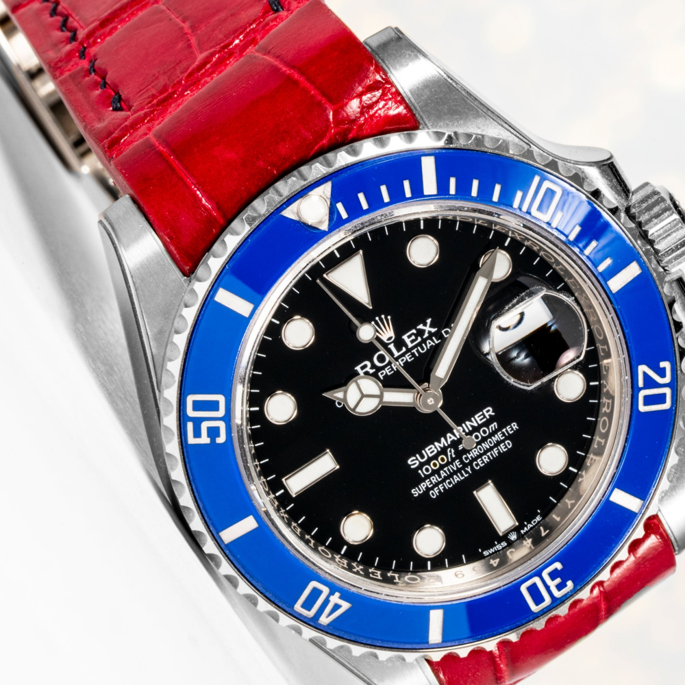 Alligator Leather Strap for Rolex Submariner Deployant Clasp