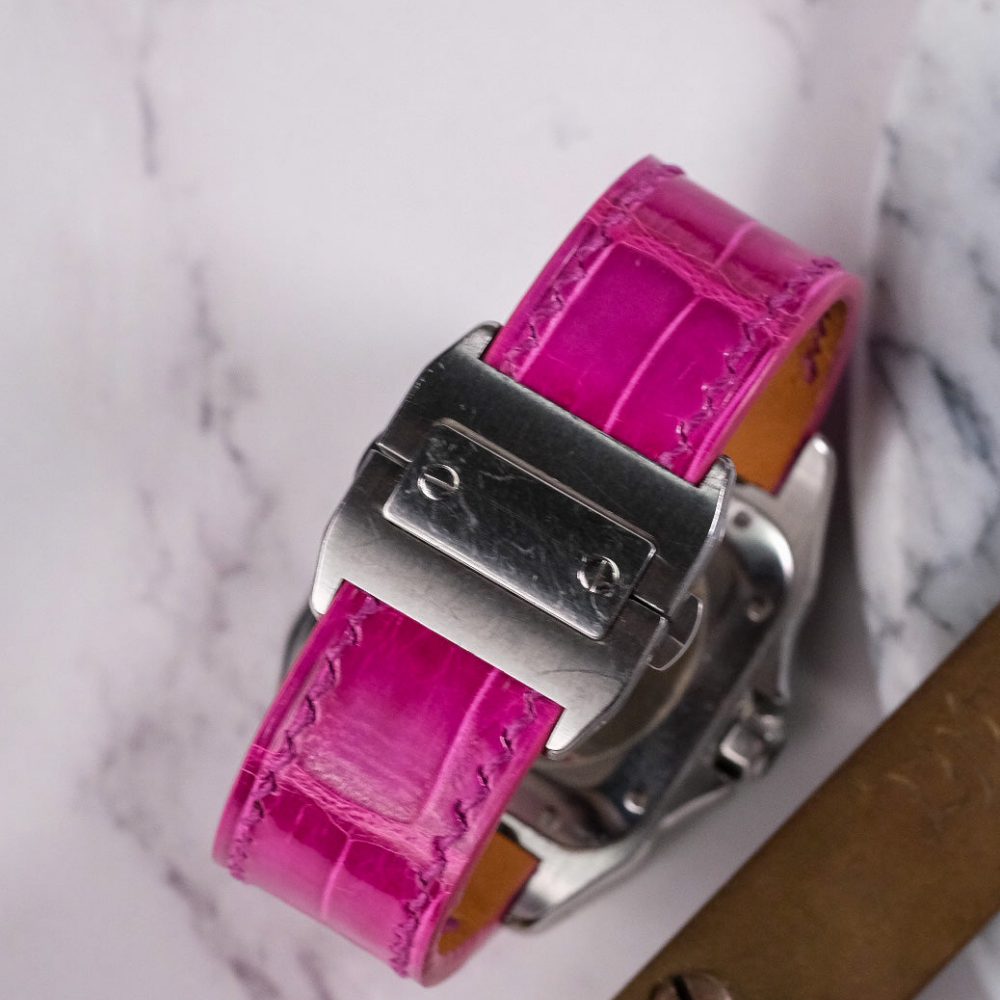 Alligator Leather Strap for Cartier Santos 100 Push Button Clasp