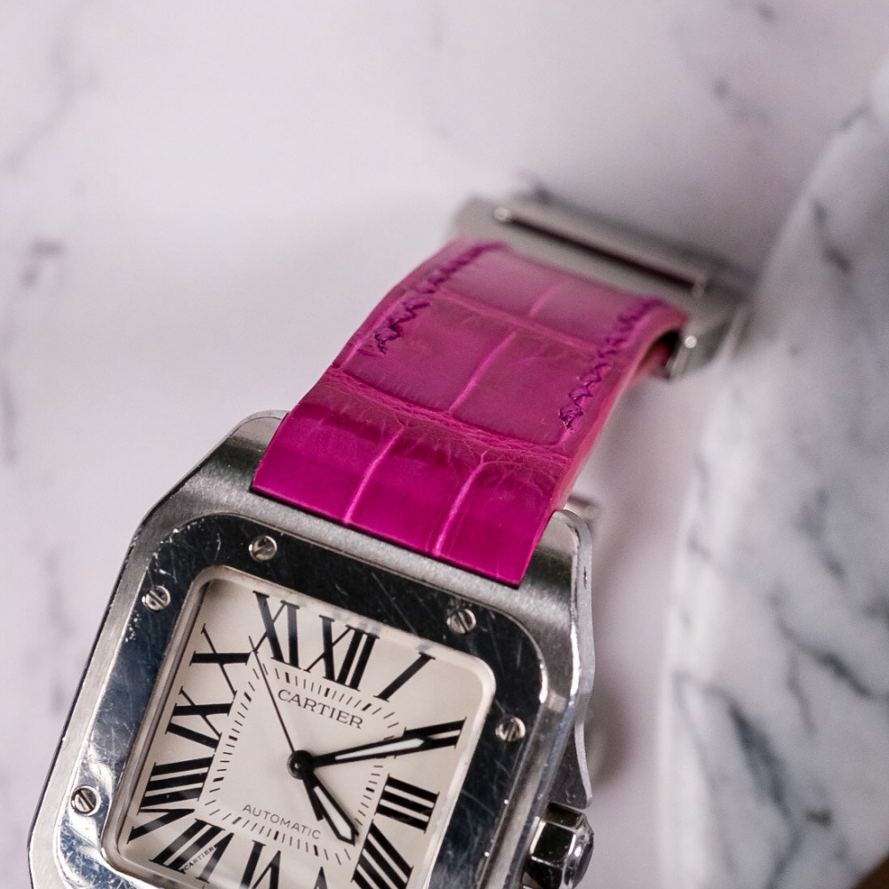 Alligator Leather Strap for Cartier Santos 100 Push Button Clasp