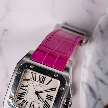 Alligator Leather Strap for Cartier Santos 100 Push Button Clasp