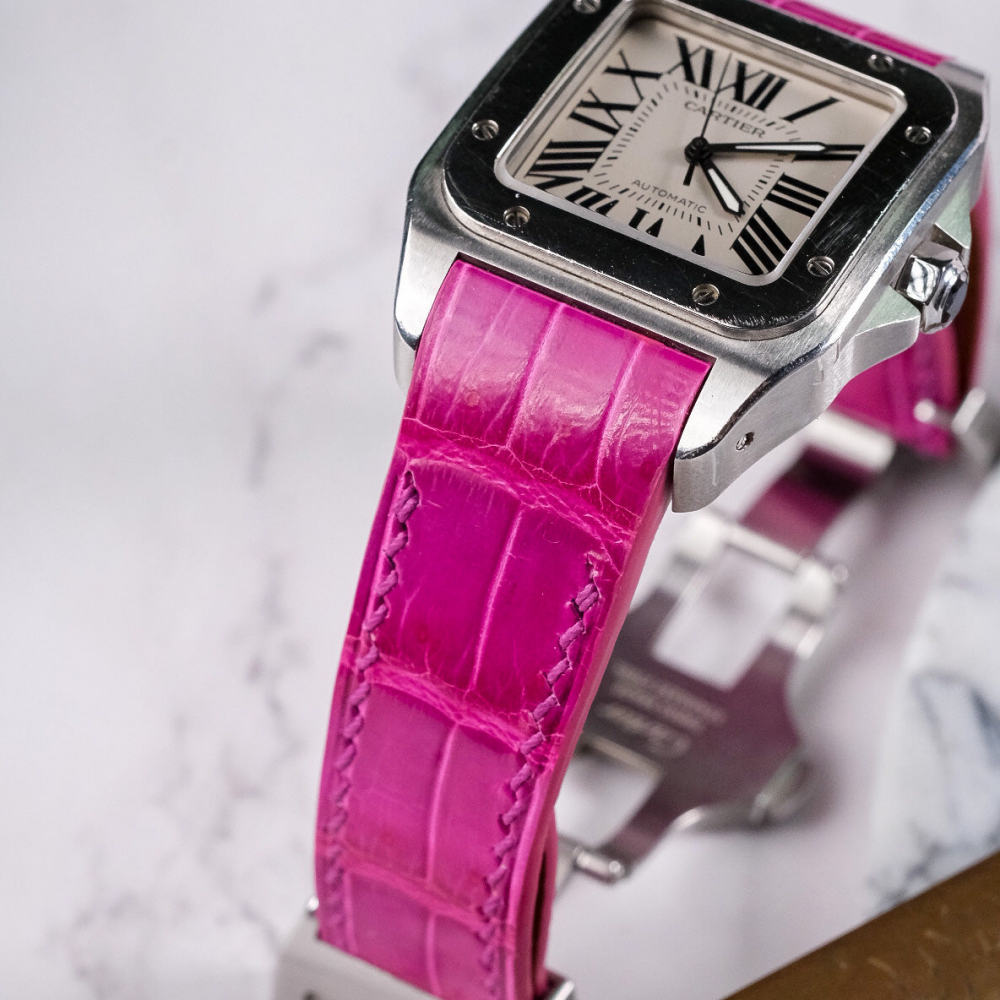 Alligator Leather Strap for Cartier Santos 100 Push Button Clasp