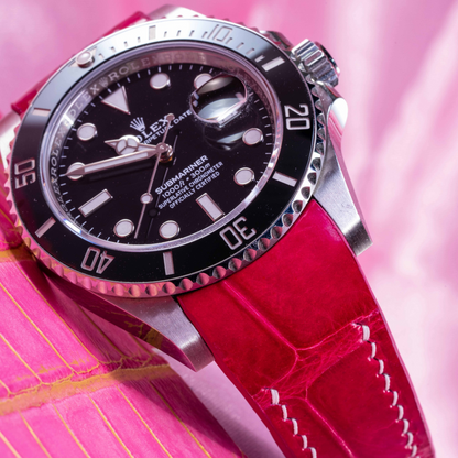 Alligator Leather Strap for Rolex Submariner Deployant Clasp