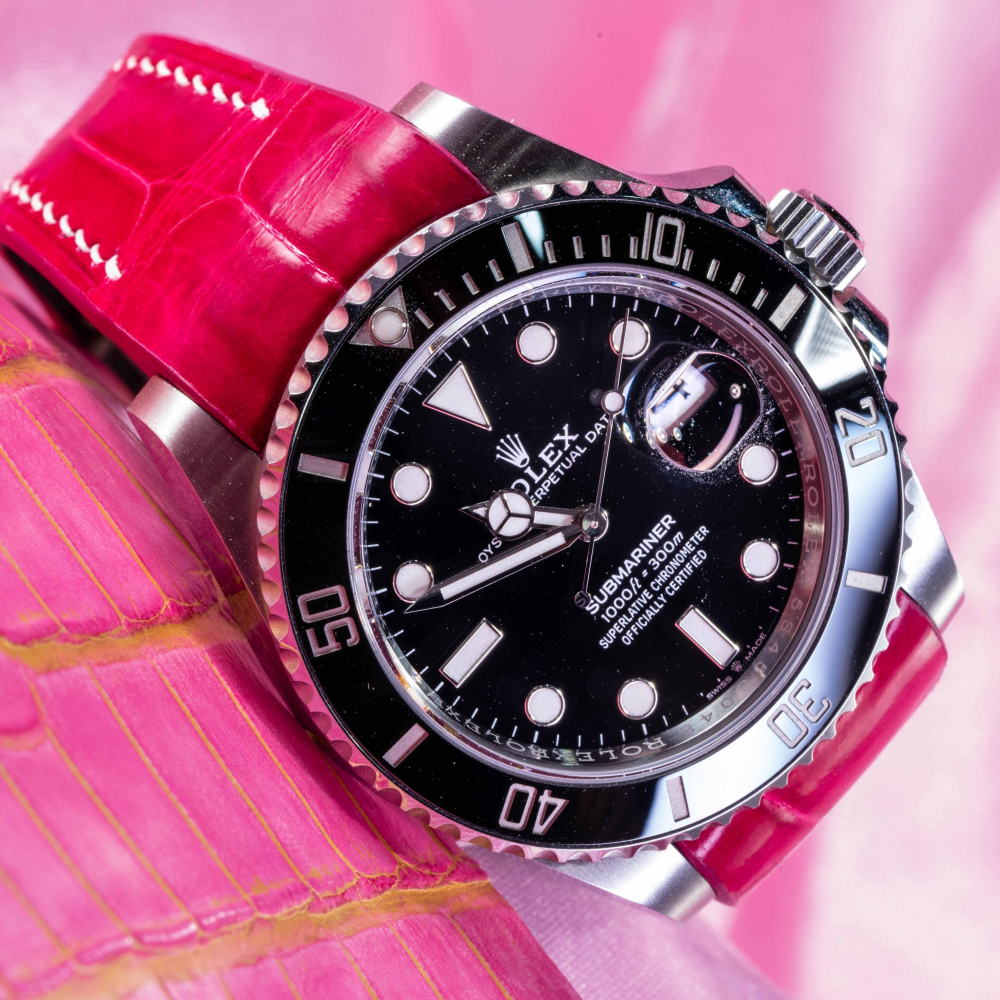 Alligator Leather Strap for Rolex Submariner Deployant Clasp