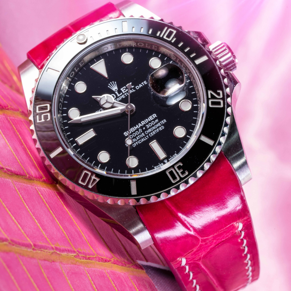 Alligator Leather Strap for Rolex Submariner Deployant Clasp