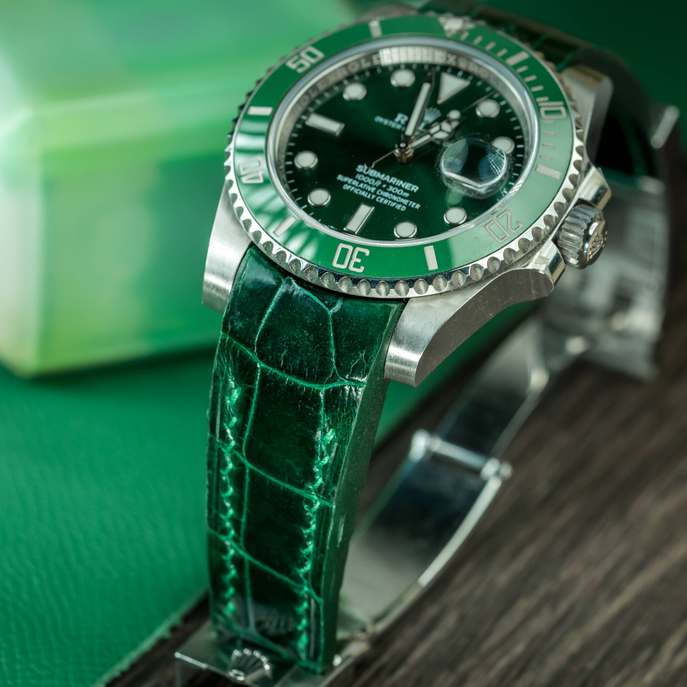 Alligator Leather Strap for Rolex Submariner Deployant Clasp
