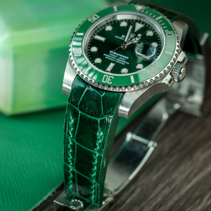 Alligator Leather Strap for Rolex Submariner Deployant Clasp