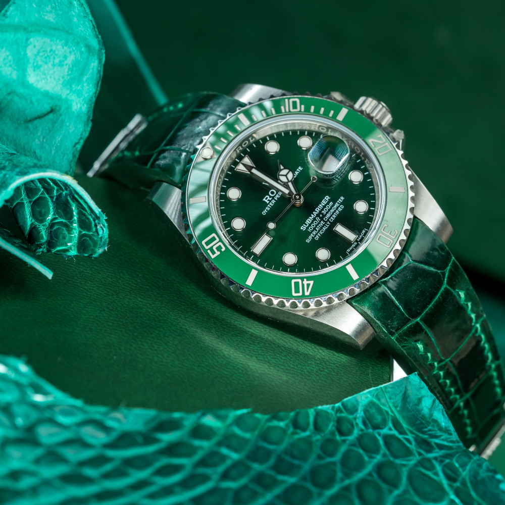 Alligator Leather Strap for Rolex Submariner Deployant Clasp