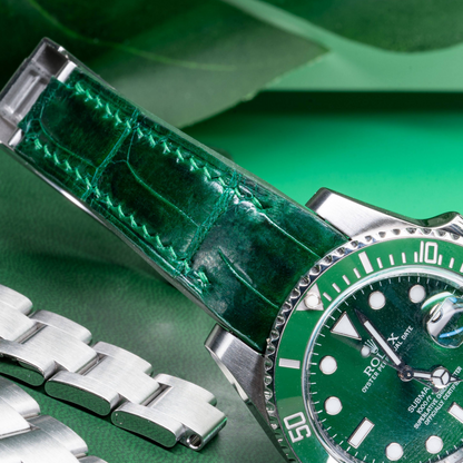 Alligator Leather Strap for Rolex Submariner Deployant Clasp