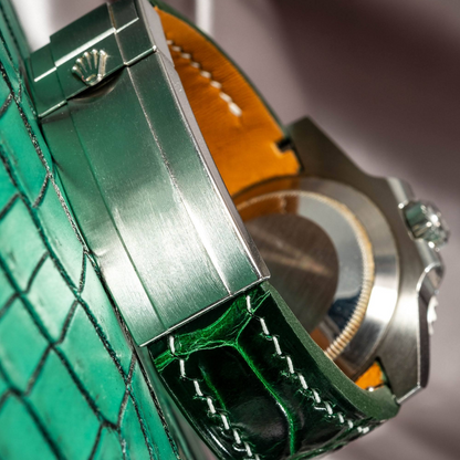 Alligator Leather Strap for Rolex Submariner Deployant Clasp