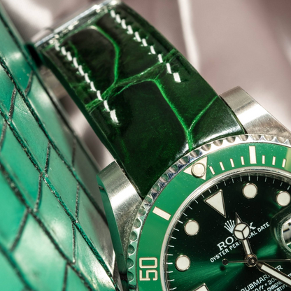 Alligator Leather Strap for Rolex Submariner Deployant Clasp