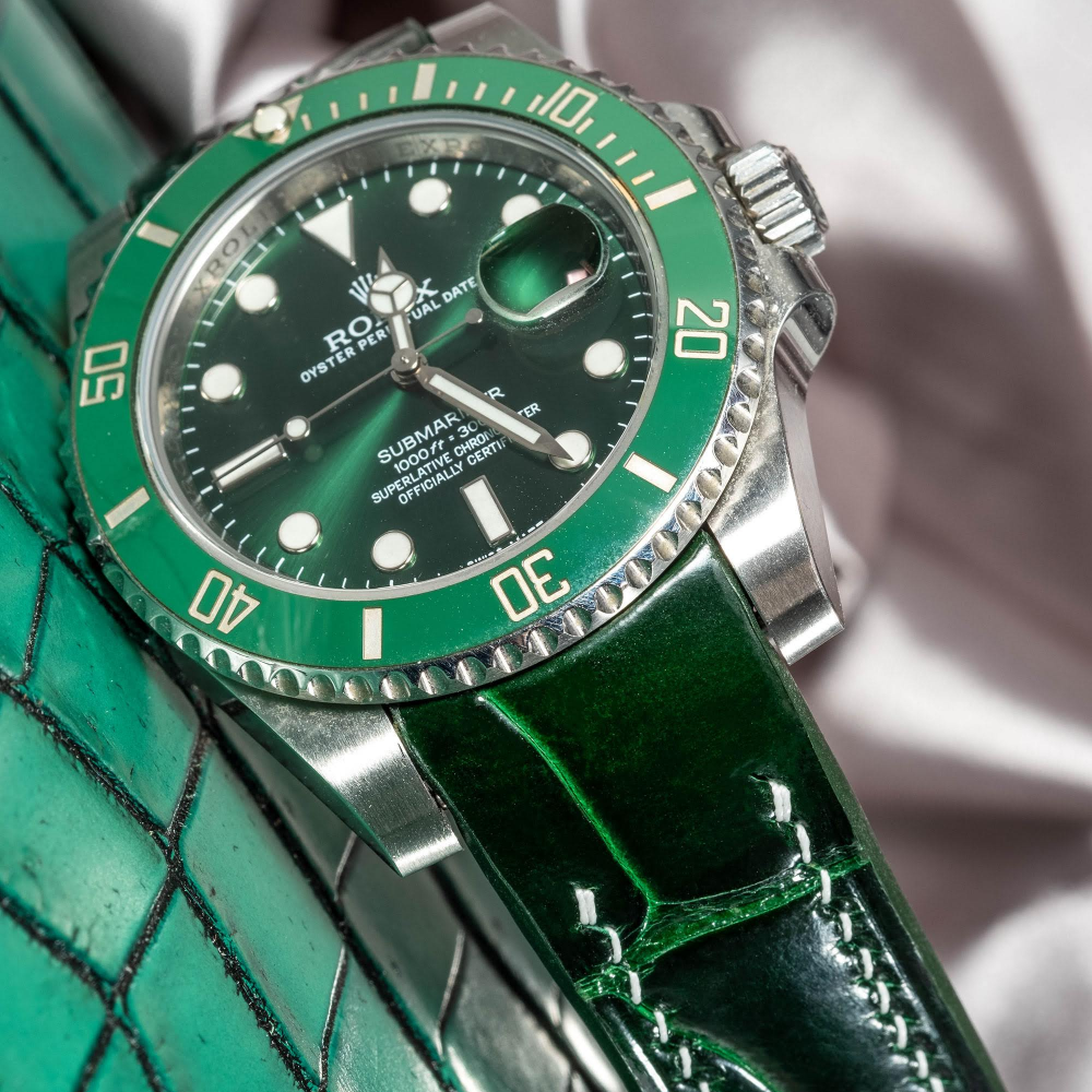 Alligator Leather Strap for Rolex Submariner Deployant Clasp