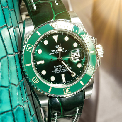 Alligator Leather Strap for Rolex Submariner Deployant Clasp