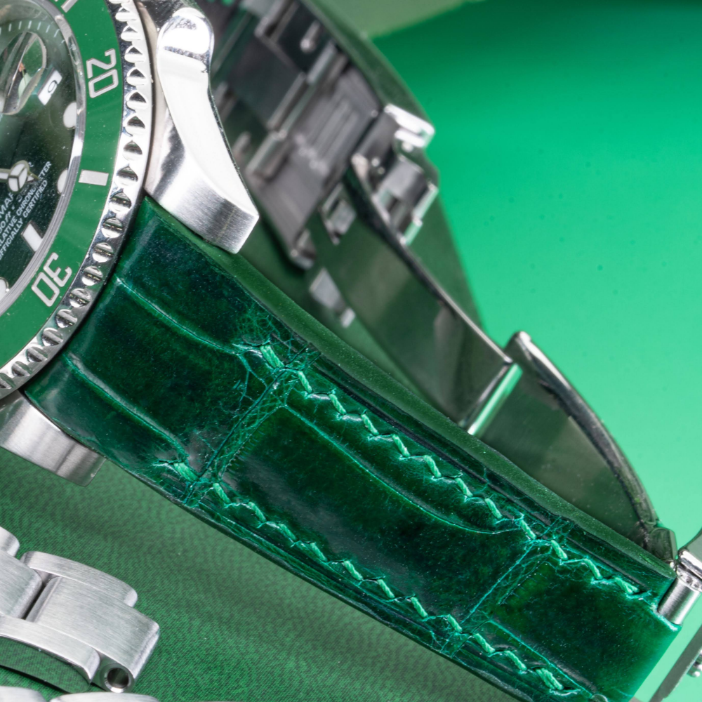 Alligator Leather Strap for Rolex Submariner Deployant Clasp