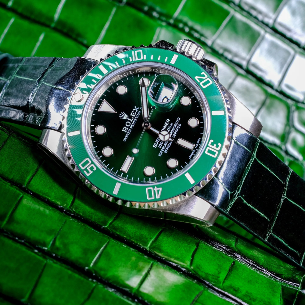 Alligator Leather Strap for Rolex Submariner Deployant Clasp