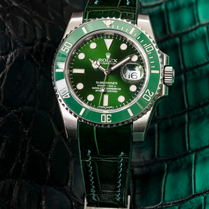 Alligator Leather Strap for Rolex Submariner Deployant Clasp