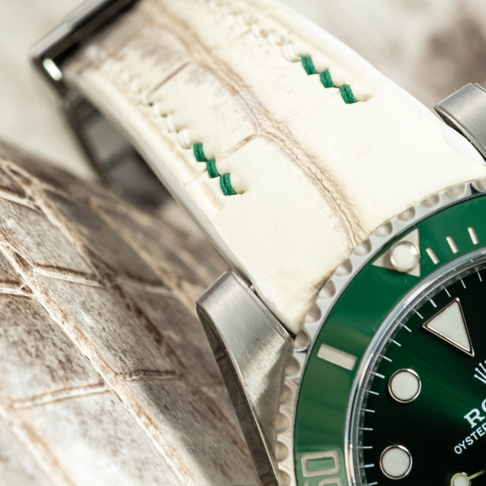 Alligator Leather Strap for Rolex Submariner Deployant Clasp