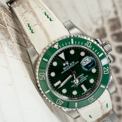 Alligator Leather Strap for Rolex Submariner Deployant Clasp