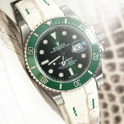 Alligator Leather Strap for Rolex Submariner Deployant Clasp
