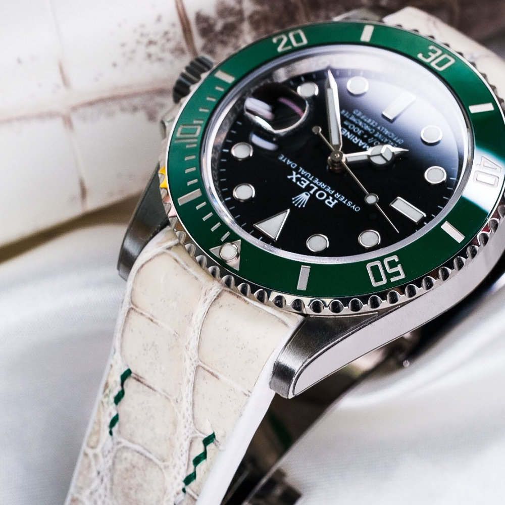 Alligator Leather Strap for Rolex Submariner Deployant Clasp