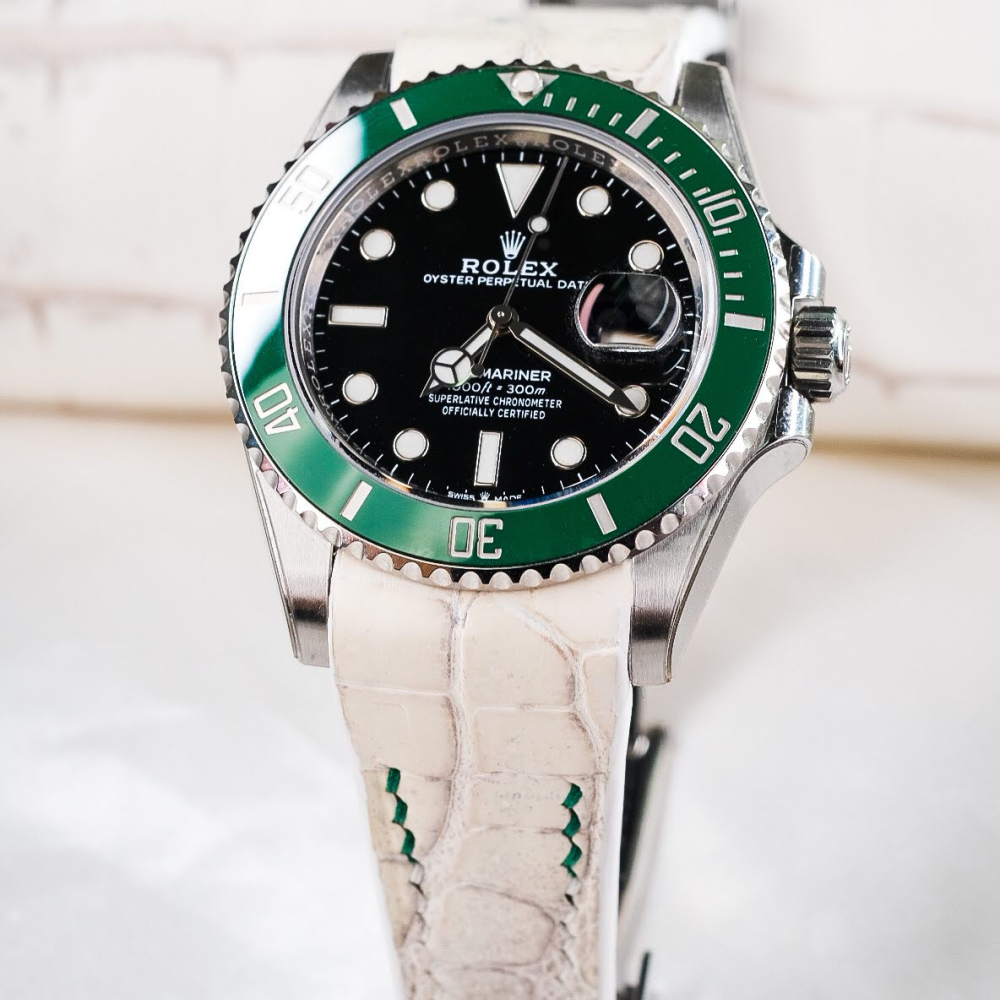 Alligator Leather Strap for Rolex Submariner Deployant Clasp