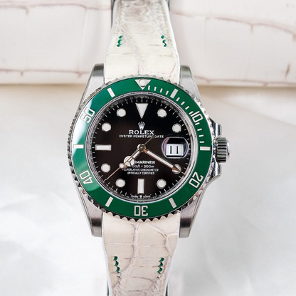 Alligator Leather Strap for Rolex Submariner Deployant Clasp
