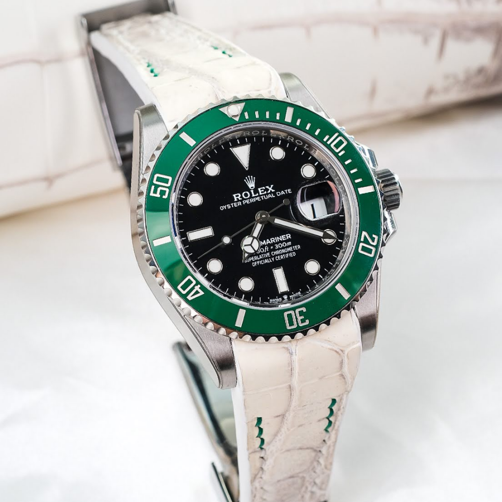 Alligator Leather Strap for Rolex Submariner Deployant Clasp