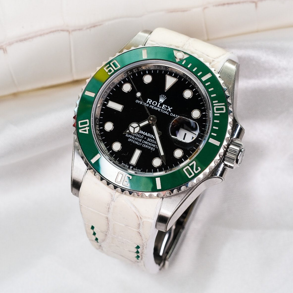 Alligator Leather Strap for Rolex Submariner Deployant Clasp