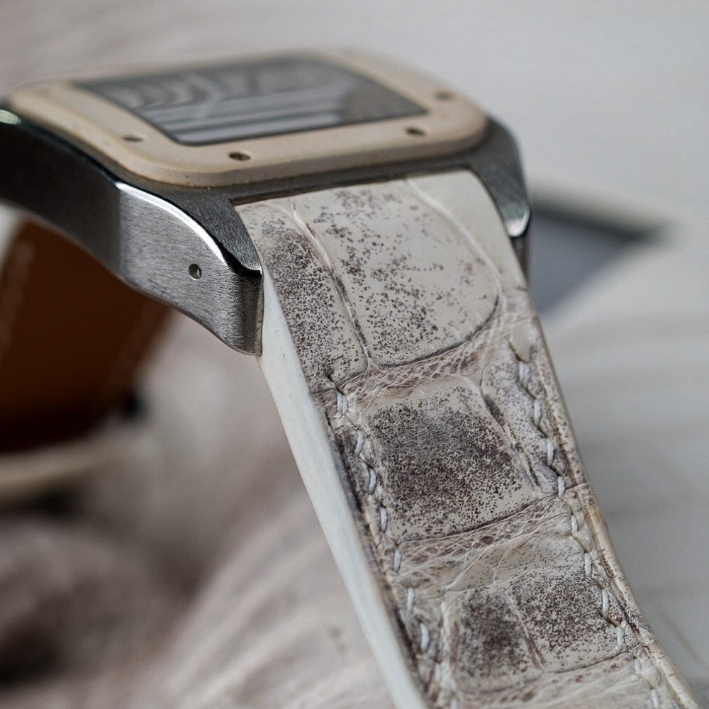 Alligator Leather Strap for Cartier Santos 100 Push Button Clasp