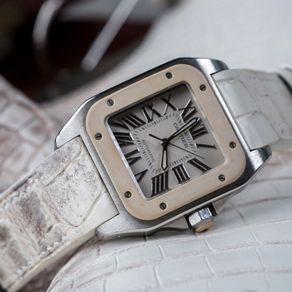 Alligator Leather Strap for Cartier Santos 100 Push Button Clasp
