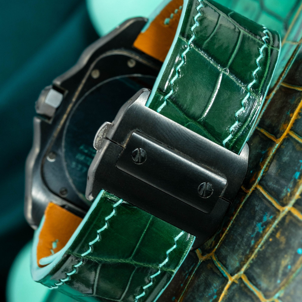 Alligator Leather Strap for Cartier Santos 100 Push Button Clasp