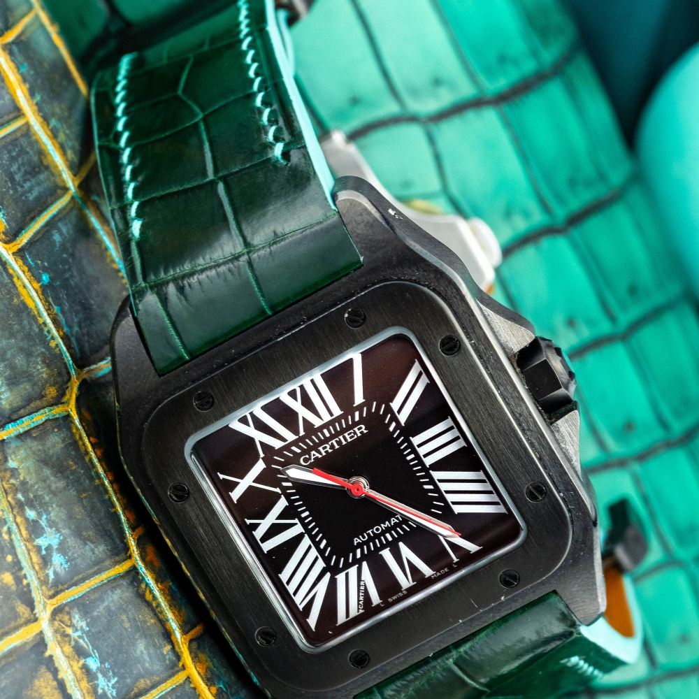 Alligator Leather Strap for Cartier Santos 100 Push Button Clasp