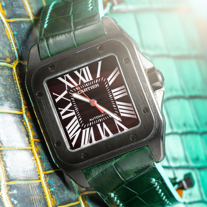 Alligator Leather Strap for Cartier Santos 100 Push Button Clasp