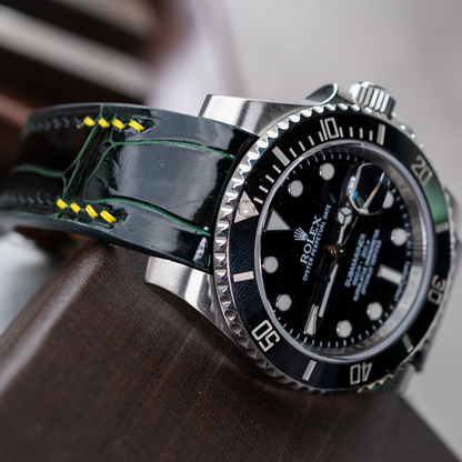 Alligator Leather Strap for Rolex Submariner Deployant Clasp