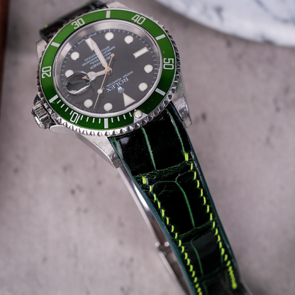 Alligator Leather Strap for Rolex Submariner Deployant Clasp