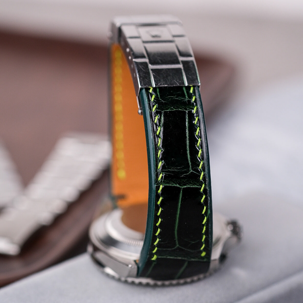 Alligator Leather Strap for Rolex Submariner Deployant Clasp