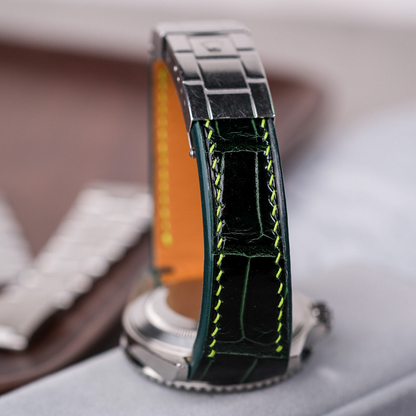Alligator Leather Strap for Rolex Submariner Deployant Clasp