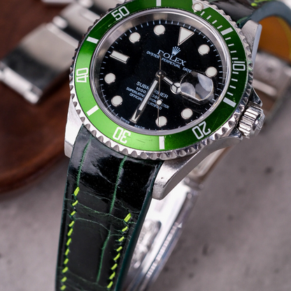 Alligator Leather Strap for Rolex Submariner Deployant Clasp