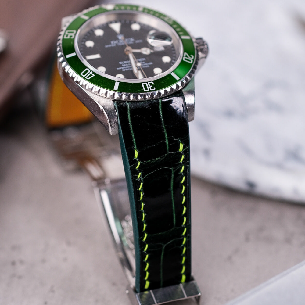 Alligator Leather Strap for Rolex Submariner Deployant Clasp