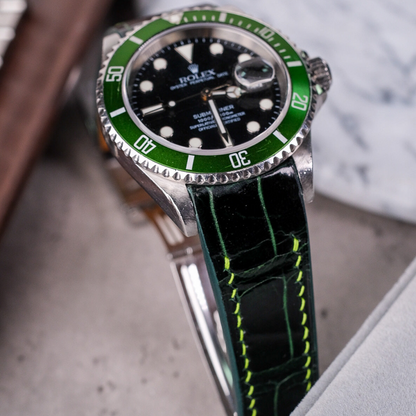 Alligator Leather Strap for Rolex Submariner Deployant Clasp